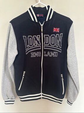 London England Varsity Zip-Up Jacket - Navy & Grey